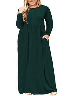 Nemidor Women Long Sleeve Loose Plain Casual Plus Size Long Maxi Dress with Pockets