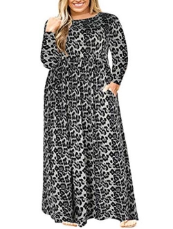 Nemidor Women Long Sleeve Loose Plain Casual Plus Size Long Maxi Dress with Pockets