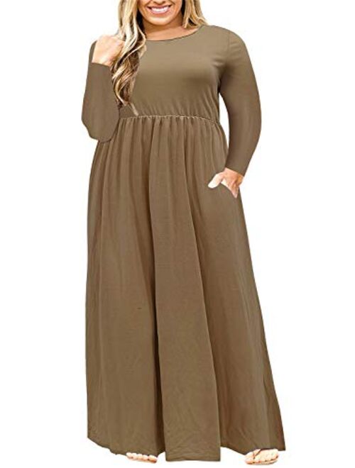 Nemidor Women Long Sleeve Loose Plain Casual Plus Size Long Maxi Dress with Pockets