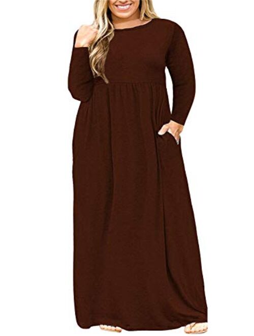 Nemidor Women Long Sleeve Loose Plain Casual Plus Size Long Maxi Dress with Pockets