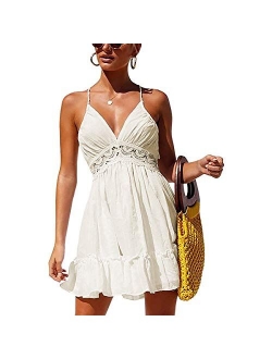 ForeMode Summer Deep V Neck Bohemian Women Mini Short Dress Backless Beach Boho Dress