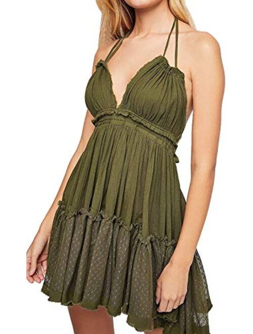 ForeMode Summer Deep V Neck Bohemian Women Mini Short Dress Backless Beach Boho Dress