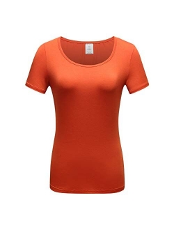 OThread & Co. Women's Short Sleeve T-Shirt Scoop Neck Basic Layer Spandex Shirts