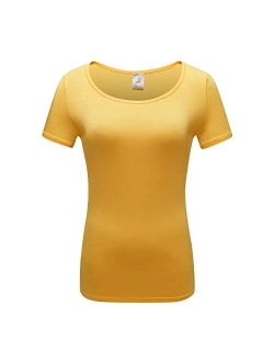 OThread & Co. Women's Short Sleeve T-Shirt Scoop Neck Basic Layer Spandex Shirts