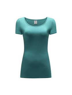 OThread & Co. Women's Short Sleeve T-Shirt Scoop Neck Basic Layer Spandex Shirts