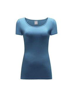 OThread & Co. Women's Short Sleeve T-Shirt Scoop Neck Basic Layer Spandex Shirts