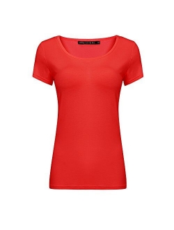 OThread & Co. Women's Short Sleeve T-Shirt Scoop Neck Basic Layer Spandex Shirts