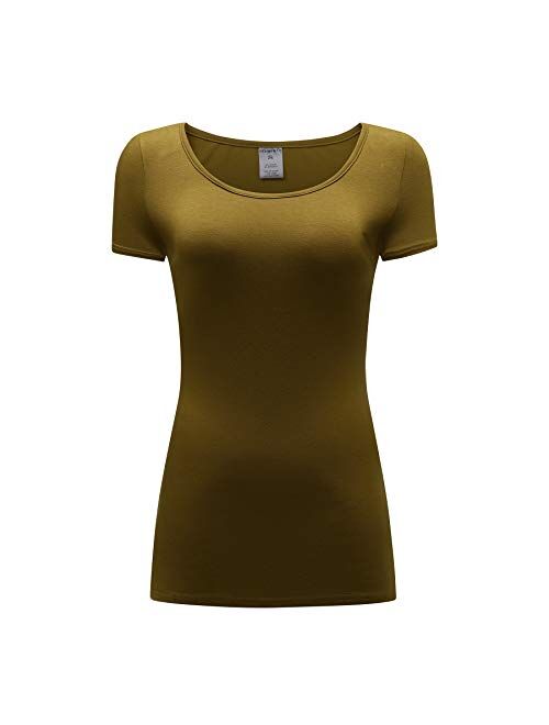 OThread & Co. Women's Short Sleeve T-Shirt Scoop Neck Basic Layer Spandex Shirts