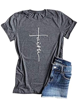 Woxlica Cross Faith Christian Womens T Shirts Graphic Tee Summer Cotton Tops