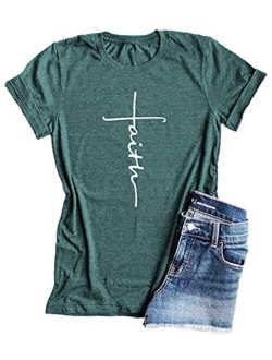 Woxlica Cross Faith Christian Womens T Shirts Graphic Tee Summer Cotton Tops