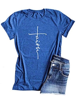 Woxlica Cross Faith Christian Womens T Shirts Graphic Tee Summer Cotton Tops