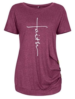 Woxlica Cross Faith Christian Womens T Shirts Graphic Tee Summer Cotton Tops