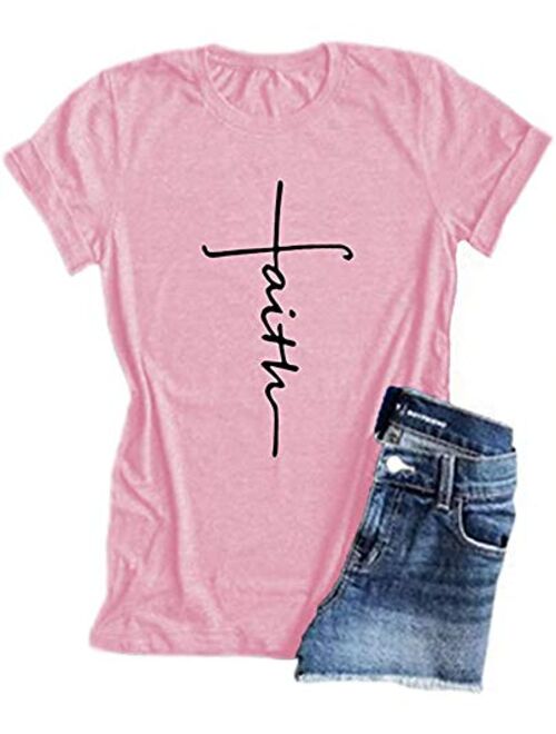 Woxlica Cross Faith Christian Womens T Shirts Graphic Tee Summer Cotton Tops