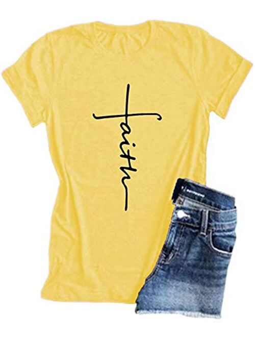 Woxlica Cross Faith Christian Womens T Shirts Graphic Tee Summer Cotton Tops