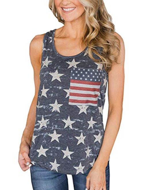 CM-Kid Women's American Flag Tank Tops 4th of July Camo Tee Summer Loose Sleeveless Country Patriotic USA T Shirts