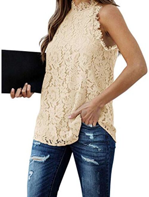 Berryou Women's Summer Lace Trim Sleeveless Top Halter Hollow Out Crochet Tank Top Clubwear Vest Blouse