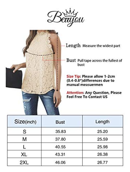 Berryou Women's Summer Lace Trim Sleeveless Top Halter Hollow Out Crochet Tank Top Clubwear Vest Blouse