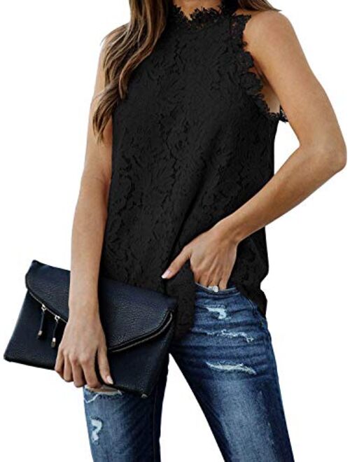 Berryou Women's Summer Lace Trim Sleeveless Top Halter Hollow Out Crochet Tank Top Clubwear Vest Blouse