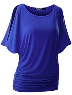 Doublju Womens Short Sleeve Cut Off Shoulder Dolman Tunic Top