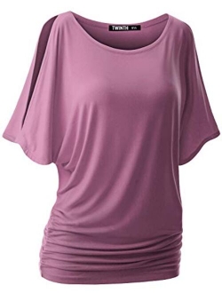 Doublju Womens Short Sleeve Cut Off Shoulder Dolman Tunic Top