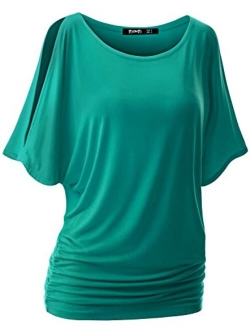 Doublju Womens Short Sleeve Cut Off Shoulder Dolman Tunic Top