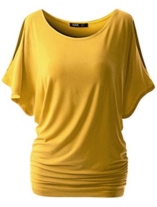 Doublju Womens Short Sleeve Cut Off Shoulder Dolman Tunic Top