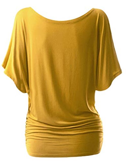 Doublju Womens Short Sleeve Cut Off Shoulder Dolman Tunic Top