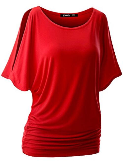 Doublju Womens Short Sleeve Cut Off Shoulder Dolman Tunic Top