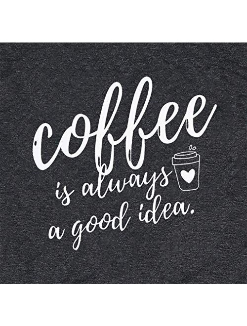 LOTUCY Coffee is Always A Good Idea Letter Print Shirt for Women Short Sleeve Graphic Tee Shirts Tops with Funny Sayings