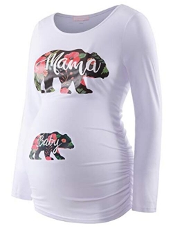 Maternity Shirt Long Sleeve Basic Top Ruch Sides Bodycon Tshirt for Pregnant Women