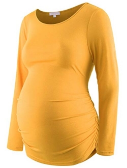 Maternity Shirt Long Sleeve Basic Top Ruch Sides Bodycon Tshirt for Pregnant Women