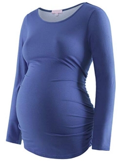 Maternity Shirt Long Sleeve Basic Top Ruch Sides Bodycon Tshirt for Pregnant Women