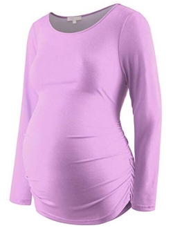 Maternity Shirt Long Sleeve Basic Top Ruch Sides Bodycon Tshirt for Pregnant Women