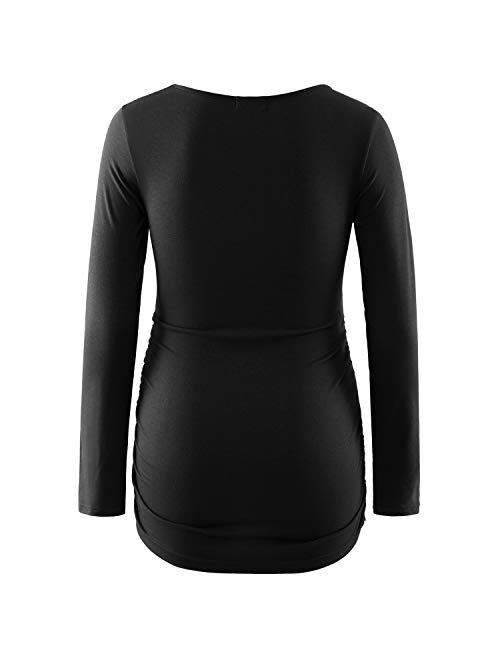 Maternity Shirt Long Sleeve Basic Top Ruch Sides Bodycon Tshirt for Pregnant Women