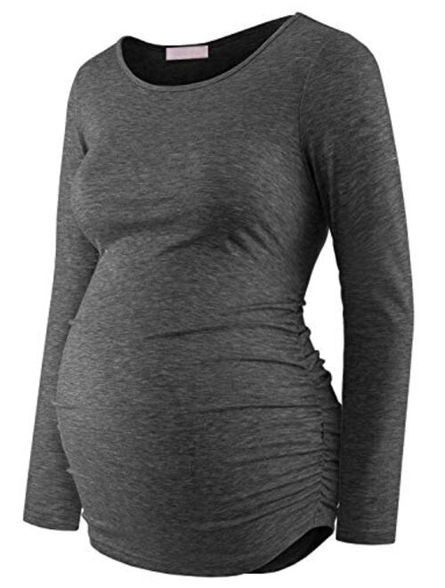 Maternity Shirt Long Sleeve Basic Top Ruch Sides Bodycon Tshirt for Pregnant Women