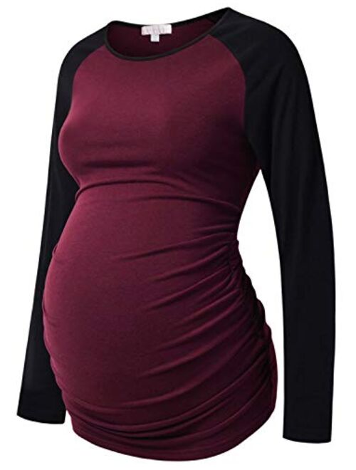 Maternity Shirt Long Sleeve Basic Top Ruch Sides Bodycon Tshirt for Pregnant Women