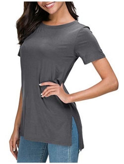 Herou Women Casual Summer Short Sleeve Tops T-Shirts Tees with Side Split