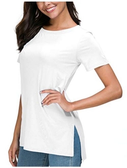 Herou Women Casual Summer Short Sleeve Tops T-Shirts Tees with Side Split