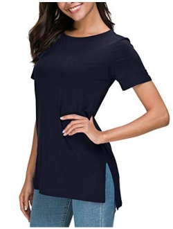 Herou Women Casual Summer Short Sleeve Tops T-Shirts Tees with Side Split