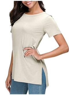 Herou Women Casual Summer Short Sleeve Tops T-Shirts Tees with Side Split