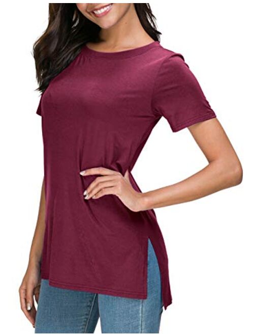 Herou Women Casual Summer Short Sleeve Tops T-Shirts Tees with Side Split