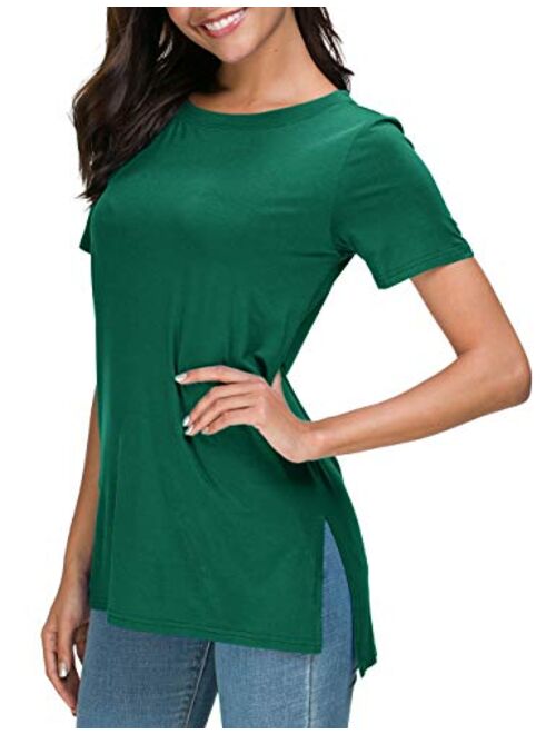 Herou Women Casual Summer Short Sleeve Tops T-Shirts Tees with Side Split