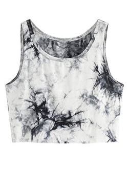 Women's Tie Dye Sleeveless Workout Casual Cropped Tank Top Shirts