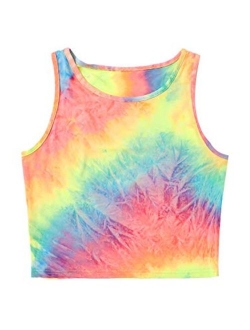 Women's Tie Dye Sleeveless Workout Casual Cropped Tank Top Shirts