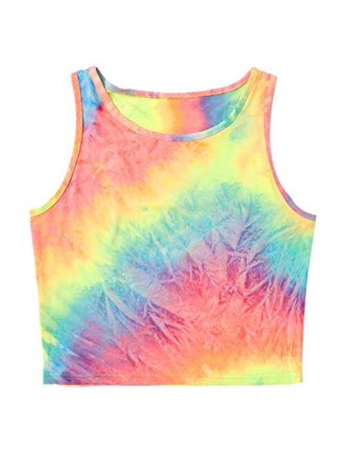 SweatyRocks Women's Tie Dye Sleeveless Workout Casual Cropped Tank Top Shirts