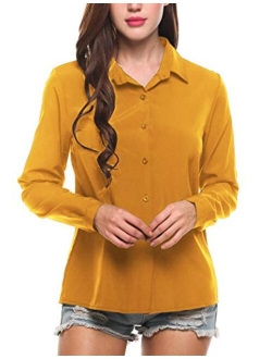 Zeagoo Women's Button Down Shirt Long Sleeve Collared Tops Chiffon Blouse for Women