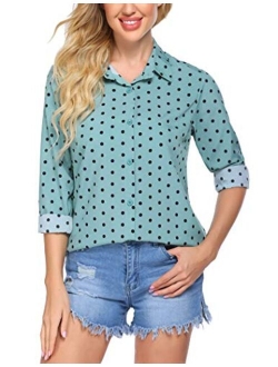 Zeagoo Women's Button Down Shirt Long Sleeve Collared Tops Chiffon Blouse for Women