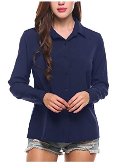 Zeagoo Women's Button Down Shirt Long Sleeve Collared Tops Chiffon Blouse for Women