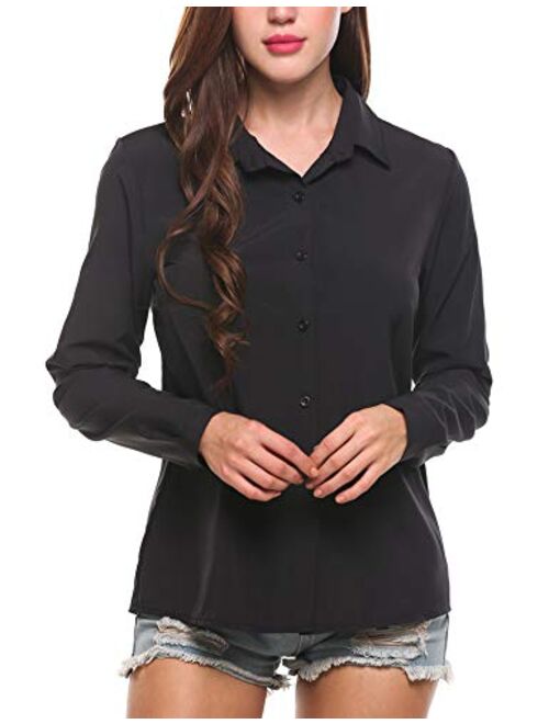 Zeagoo Women's Button Down Shirt Long Sleeve Collared Tops Chiffon Blouse for Women