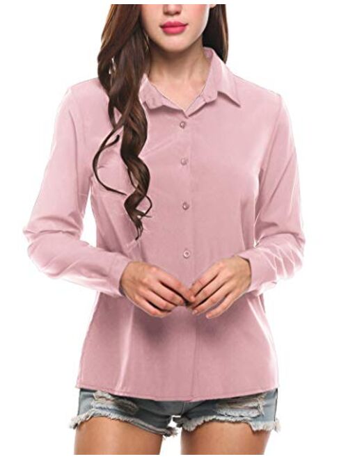 Zeagoo Women's Button Down Shirt Long Sleeve Collared Tops Chiffon Blouse for Women